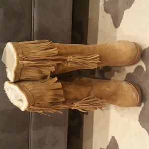 Jessica Simpson,  Wedge/ Fringe boot, JS Camera style/ Tan, suede, size 7